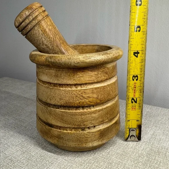 New Wooden Mortar and Pestel Set Crush Herbs/Spices/Garlic/Nuts/Sensory Play - Picture 6 of 8